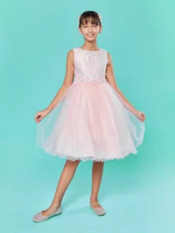 Cauti Rochita Speciala pentru Fete? Descopera Colectia Mangata KIDS, Rochita Roz Midi de Seara Tafta Tulle Fete Deosebita MANGATA, Livrare Rapida