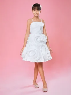 Cauti Rochita Speciala pentru Fete? Descopera Colectia Mangata KIDS, Rochita de Seara Alba Midi Organza Fete Deosebita MANGATA, Livrare Rapida