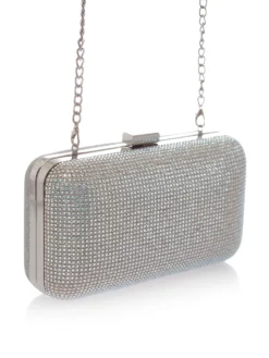 Cauti o Poseta Eleganta Argintie de Ocazie? Comanda pe Mangata.ro | Clutch Argintiu Mireasa Elegant Cristale Stralucitoare MENBUR, Livrare Rapida