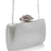 Cauti o Poseta Eleganta Argintie de Ocazie? Comanda pe Mangata.ro | Clutch de Ocazie Argintiu Mireasa Satin Cristale Menbur, Livrare Rapida