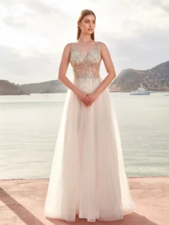 Cauti o Rochie de Mireasă Specială? Comanda Online pe Mangata.ro | Rochie de Mireasă Albă Tulle Cristale Prințesă MANGATA, Livrare Rapidă
