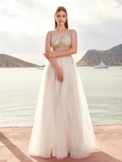 Cauti o Rochie de Mireasă Specială? Comanda Online pe Mangata.ro | Rochie de Mireasă Albă Tulle Cristale Prințesă MANGATA, Livrare Rapidă