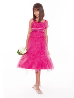 Cauti Rochita Speciala pentru Fete? Descopera Colectia Mangata KIDS, Rochita Fucsia Midi de Ocazie Tulle Cristale Fete MANGATA, Livrare Rapida