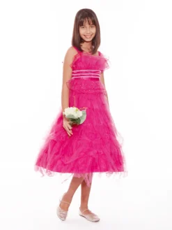 Cauti Rochita Speciala pentru Fete? Descopera Colectia Mangata KIDS, Rochita Fucsia Midi de Ocazie Tulle Cristale Fete MANGATA, Livrare Rapida