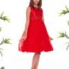 Cauti Rochita Speciala pentru Fete? Descopera Colectia Mangata KIDS, Rochita Rosie Midi de Seara Tafta Tulle Domnisoare MANGATA, Livrare Rapida