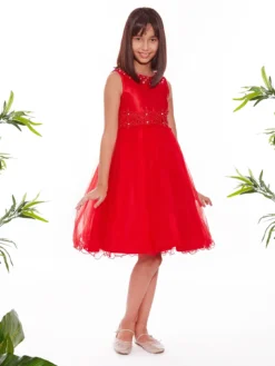 Cauti Rochita Speciala pentru Fete? Descopera Colectia Mangata KIDS, Rochita Rosie Midi de Seara Tafta Tulle Domnisoare MANGATA, Livrare Rapida