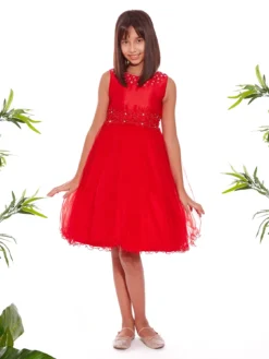 Cauti Rochita Speciala pentru Fete? Descopera Colectia Mangata KIDS, Rochita Rosie Midi de Seara Tafta Tulle Domnisoare MANGATA, Livrare Rapida