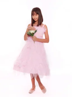Alternative view of Rochita Roz Pudra Midi de Ocazie Tulle Cristale Fete