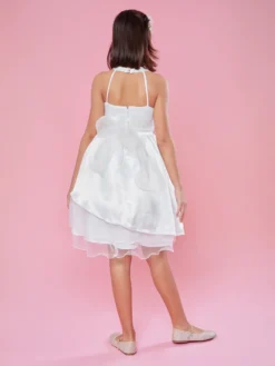 Cauti Rochita Speciala pentru Fete? Descopera Colectia Mangata KIDS, Rochita de Seara Alba Midi Satin Perle Fete Deosebita MANGATA, Livrare Rapida