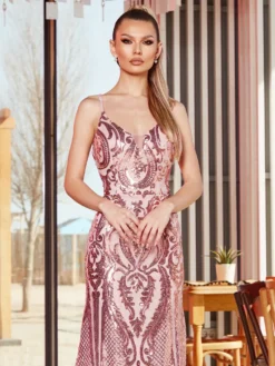 Livrare Rapida. Cauti o Rochie Lunga de Ocazie? Descopera Colectia Noua Rochie de Seara Elegantă Roz Nasa Paiete Deosebita MANGATA