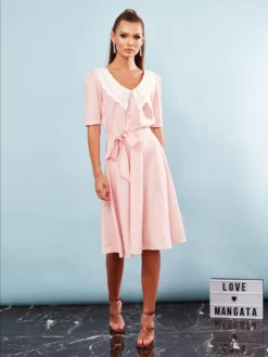 Cauti sa cumperi o Rochie de Seara Midi? Descopera Rochiile de Ocazie Mangata Rochie Midi de Zi Roz Buline Maneca Scurta ONLINE