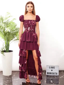 Cauti sa cumperi o Rochie de Seara? Descopera Rochiile de Ocazie MangataRochie Scurta de Seara Burgundy Asimetrica ONLINE