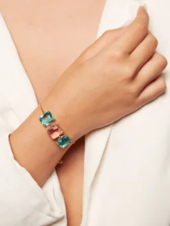Cauti Bijuterii Speciale? Descopera pe MANGATA Bratara Aurie Eleganta Cristale Turquoise Roz MANGATA realizata manual, Livrare Rapida