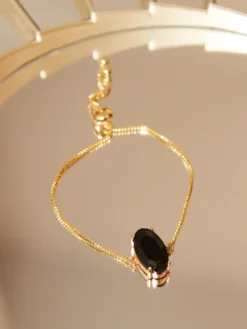 Cauti Bijuterii Speciale? Descopera pe MANGATA Bratara Aurie Eleganta Dama Cristal Negru Oval MANGATA realizata manual, Livrare Rapida