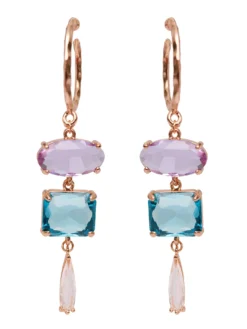 Cauti o Pereche de Cercei Deosebiti cu Cristale? Descopera Colectia Mangata Jewelry Cercei Aurii Statement cu Cristale Lila Albastru MANGATA