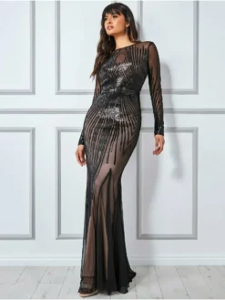 Livrare Rapida. Cauti o Rochie Lunga de Ocazie? Descopera Colectia Noua Rochie de Ocazie Neagra Elegantă Paiete Nasa MANGATA