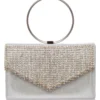Cauti un Clutch cu Cristale? Comanda acum unul special pe Mangata.ro | Poșetă Elegantă Argintie de Mireasa Modernă Cristale MANGATA