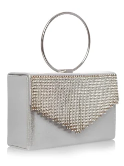 Cauti un Clutch cu Cristale? Comanda acum unul special pe Mangata.ro | Poșetă Elegantă Argintie de Mireasa Modernă Cristale MANGATA