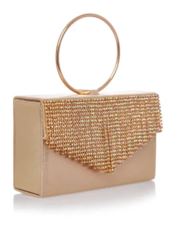 Cauti un Clutch cu Cristale? Comanda acum unul special pe Mangata.ro | Poșetă Elegantă Aurie de Mireasă Modernă Cristale MANGATA