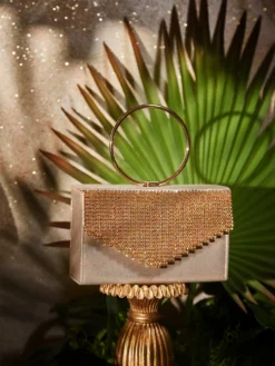 Cauti un Clutch cu Cristale? Comanda acum unul special pe Mangata.ro | Poșetă Elegantă Aurie de Mireasă Modernă Cristale MANGATA