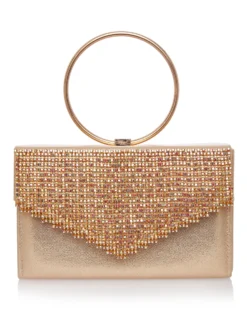 Cauti un Clutch cu Cristale? Comanda acum unul special pe Mangata.ro | Poșetă Elegantă Aurie de Mireasă Modernă Cristale MANGATA