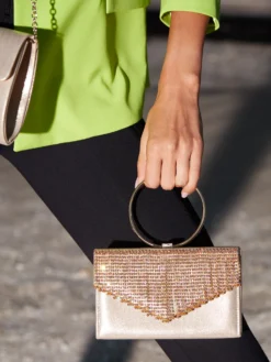 Cauti un Clutch cu Cristale? Comanda acum unul special pe Mangata.ro | Poșetă Elegantă Aurie de Mireasă Modernă Cristale MANGATA