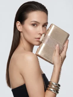 Cauti un Clutch Auriu cu Cristale? Comanda acum unul special pe Mangata.ro | Poșetă Elegantă Aurie de Mireasa Satin Cristale Menbur