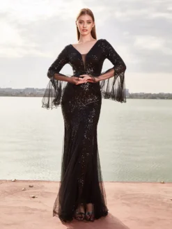 Rochie de Seară Neagră Couture Paiete Olivia