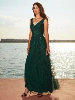 Livrare Rapidă Cauti o Rochie Lunga de Ocazie? Descopera Colectia Noua Rochie de Seara Elegantă Paiete Verzi Nașă Deosebită MANGATA