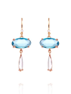 Cauti o Pereche de Cercei Deosebiti cu Cristale? Descopera Colectia Mangata Jewelry Cercei Aurii de Seară Cristale Albastre și Zirconiu MANGATA