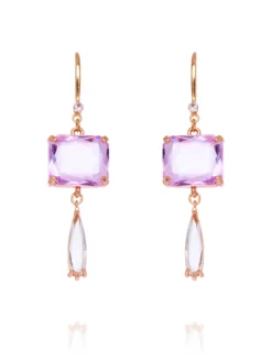 Cauti o Pereche de Cercei Deosebiti cu Cristale? Descopera Colectia Mangata Jewelry Cercei Aurii de Seară Cristale Lila și Zirconiu MANGATA