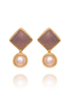 Cercei Stud Casual Eleganti Aurii Perle Naturale si Labradorit
