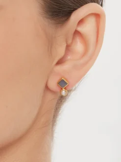 Alternative view of Cercei Stud Casual Eleganti Aurii Perle Naturale si Labradorit