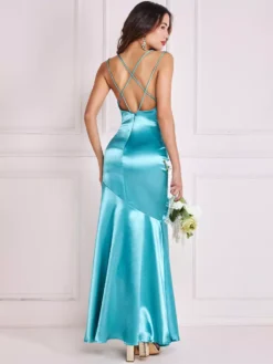Cauti o Rochie de Ocazie Deosebita? Descopera Colectia Mangata Extravagant Rochie Lunga din Satin Eleganta Turquoise MANGATA, Livrare Rapida