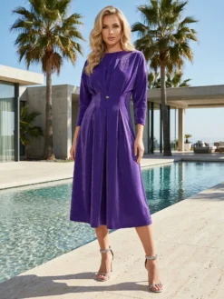 Cauti o Rochie de Zi Deosebita? Descopera si Comanda Online pe Mangata.ro | Rochie de Seara Mov Maneca Lunga Rochii Fashion MANGATA