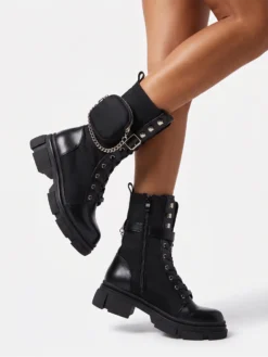 Cauti Bocanci Negri in Trend? Descopera Colectia Noua si Comanda Online MANGATA Bocanci de Dama Negre Minibag Piele Neagra Toamna Fashion