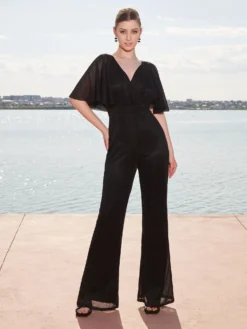 Cauti O Salopeta Neagra cu Design Deosebit? Comanda din Colectia Mangata Salopeta Lunga Eleganta Neagra Lurex Nunta MANGATA, Livrare Rapida