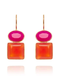 Cauti o Pereche de Cercei Deosebiti cu Pietre Naturale? Descopera Colectia Noua Cercei Placati Aur Onix Fucsia Carnelian Orange MANGATA