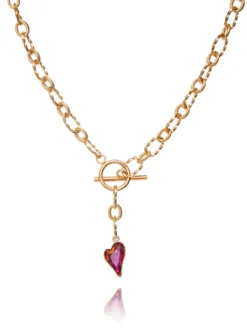 Cauti Bijuterii Speciale? Descopera pe MANGATA.ro Colier Auriu Casual Elegant Pandant Cristal Fucsia MANGATA de Vara, Livrare Rapida, Calitate