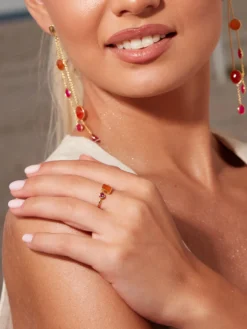 Inel Placat cu Aur Pietre Semipretioase Fucsia Orange MANGATA, Vino si Descopera Bijuteriile in Trend Mangata. Fii la Moda! Livrare Rapida