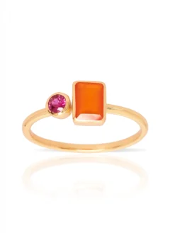 Inel Placat cu Aur Pietre Semipretioase Fucsia Orange MANGATA, Vino si Descopera Bijuteriile in Trend Mangata. Fii la Moda! Livrare Rapida
