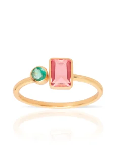 Inel Placat cu Aur Pietre Semipretioase Verde Roz MANGATA, Vino si Descopera Bijuteriile in Trend Mangata. Fii la Moda! Livrare Rapida