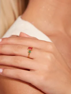 Inel Placat cu Aur Pietre Semipretioase Verde Roz MANGATA, Vino si Descopera Bijuteriile in Trend Mangata. Fii la Moda! Livrare Rapida