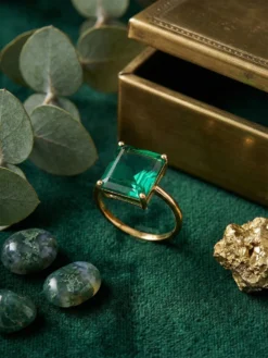 Inel Auriu Piatra Semipretioasa Turmalina Verde MANGATA, Vino si Descopera Bijuteriile in Trend Mangata. Fii la Moda! Livrare Rapida