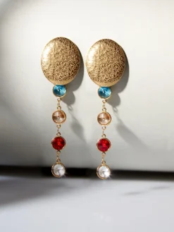Cauti o Pereche de Cercei Deosebiti cu Cristale? Descopera Colectia Mangata Jewelry Cercei Aurii Eleganti Lungi Moderni cu Cristale MANGATA