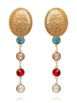 Cauti o Pereche de Cercei Deosebiti cu Cristale? Descopera Colectia Mangata Jewelry Cercei Aurii Eleganti Lungi Moderni cu Cristale MANGATA