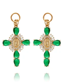 Cauti o Pereche de Cercei Deosebiti cu Cristale? Descopera Colectia Mangata Jewelry Cercei Aurii Lungi Cruce cu Cristale Mari Verzi MANGATA