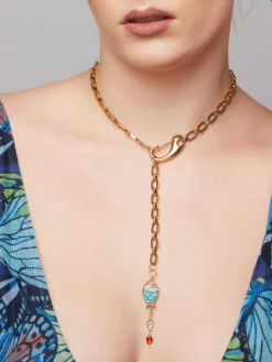 Cauti Bijuterii Speciale? Descopera pe MANGATA Colier 2 in 1 Casual Auriu Pește Cristale Vacanta Exotica, Livrare Rapida, Calitate