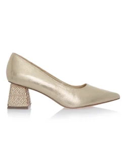 Cauti un Pantof Deosebit cu Toc Modern? Vezi Colectia Mangata Pantofi Menbur Aurii Eleganti Toc Mic Satin, Livrare Rapida