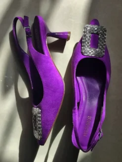 Cauti Sandale de Seara Deosebite? Descopera Online Colectia Menbur Sandale Toc Mic Comode Piele Intoarsa Mov MANGATA, Livrare Rapida